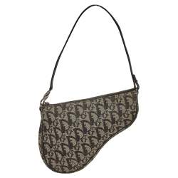 Pre Owned Dior Black/Beige Oblique Jacquard Saddle Pouch