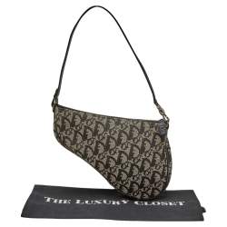 Pre Owned Dior Black/Beige Oblique Jacquard Saddle Pouch