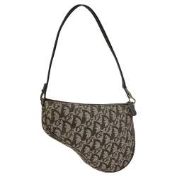 Pre Owned Dior Black/Beige Oblique Jacquard Saddle Pouch