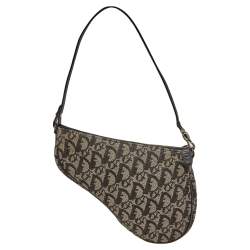 Pre Owned Dior Black/Beige Oblique Jacquard Saddle Pouch