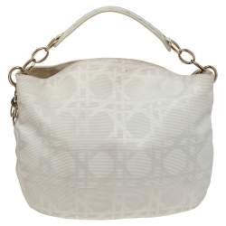 Pre Owned Dior White Cannage Canvas Medium Lady Dior Hobo