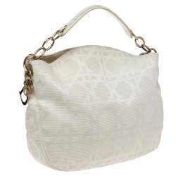 Pre Owned Dior White Cannage Canvas Medium Lady Dior Hobo