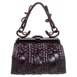 Pre Owned Dior Dark Brown Woven Leather Limited Edition Samourai Armour Frame Bag