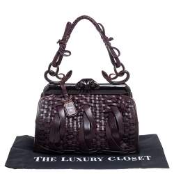 Pre Owned Dior Dark Brown Woven Leather Limited Edition Samourai Armour Frame Bag