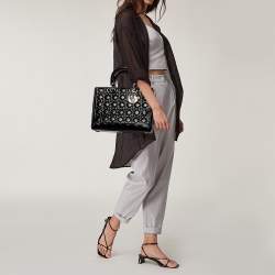 Pre Owned حقيبة يد ديور ليدي ديور كبيرة جلد كاناج أسود