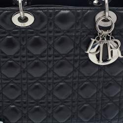 Pre Owned حقيبة يد ديور ليدي ديور كبيرة جلد كاناج أسود