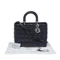 Pre Owned حقيبة يد ديور ليدي ديور كبيرة جلد كاناج أسود