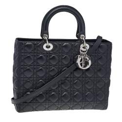 Pre Owned حقيبة يد ديور ليدي ديور كبيرة جلد كاناج أسود