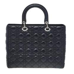 Pre Owned حقيبة يد ديور ليدي ديور كبيرة جلد كاناج أسود