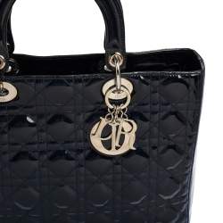 Pre Owned Dior Midnight Blue Cannage Patent Leather Large Lady Dior Tote