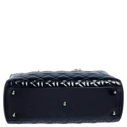 Pre Owned Dior Midnight Blue Cannage Patent Leather Large Lady Dior Tote