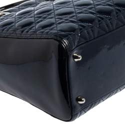 Pre Owned Dior Midnight Blue Cannage Patent Leather Large Lady Dior Tote