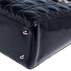 Pre Owned Dior Midnight Blue Cannage Patent Leather Large Lady Dior Tote