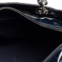 Pre Owned Dior Midnight Blue Cannage Patent Leather Large Lady Dior Tote