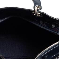 Pre Owned Dior Midnight Blue Cannage Patent Leather Large Lady Dior Tote