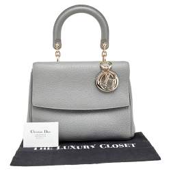 Pre Owned Dior Grey Leather Small Be Dior Top Handle Bag