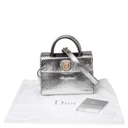 Pre Owned Dior Metallic Silver Python Mini Diorever Tote