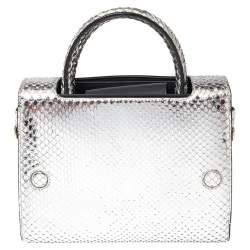 Pre Owned Dior Metallic Silver Python Mini Diorever Tote
