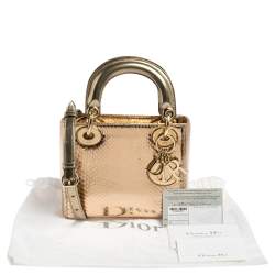 Pre Owned Dior Gold Snakeskin Mini Lady Dior Tote