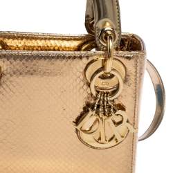 Pre Owned Dior Gold Snakeskin Mini Lady Dior Tote