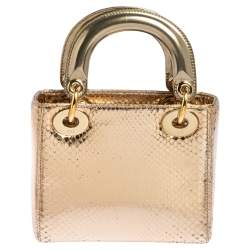 Pre Owned Dior Gold Snakeskin Mini Lady Dior Tote