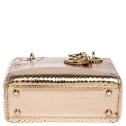 Pre Owned Dior Gold Snakeskin Mini Lady Dior Tote