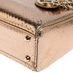 Pre Owned Dior Gold Snakeskin Mini Lady Dior Tote