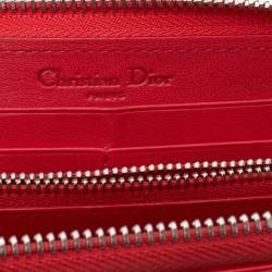 Pre Owned Dior Red Cannage Patent Leather Lady Dior Zip Around Wallet