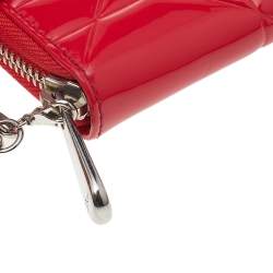 Pre Owned Dior Red Cannage Patent Leather Lady Dior Zip Around Wallet