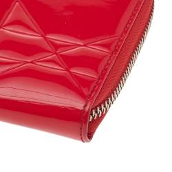 Pre Owned Dior Red Cannage Patent Leather Lady Dior Zip Around Wallet