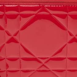 Pre Owned Dior Red Cannage Patent Leather Lady Dior Zip Around Wallet
