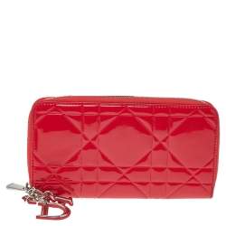 Dior Red Cannage Patent Leather Lady Dior Gusset Card Case Dior
