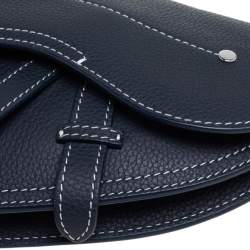 Pre Owned Dior Navy Blue Leather Saddle Wristlet Clutch