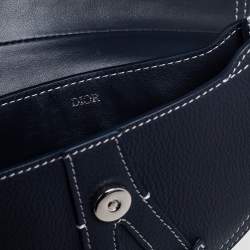 Pre Owned Dior Navy Blue Leather Saddle Wristlet Clutch