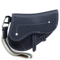 Pre Owned Dior Navy Blue Leather Saddle Wristlet Clutch