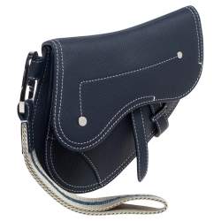 Pre Owned Dior Navy Blue Leather Saddle Wristlet Clutch