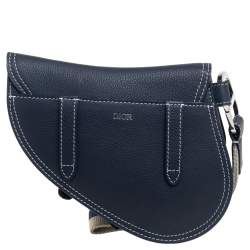 Pre Owned Dior Navy Blue Leather Saddle Wristlet Clutch