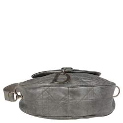 Pre Owned Dior Grey Cannage Leather Flap Hobo