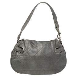 Pre Owned Dior Grey Cannage Leather Flap Hobo