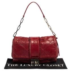 مملوكة مسبقًا Dior Burgundy Cannage Leather New Lock Ruffle Flap Bag