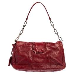 مملوكة مسبقًا Dior Burgundy Cannage Leather New Lock Ruffle Flap Bag
