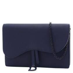 مملوكة مسبقًا Dior Navy Blue Leather Saddle Shoulder Bag 