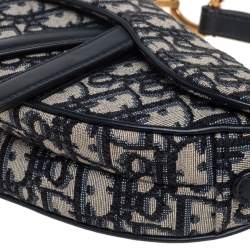 Pre Owned Dior Blue Oblique Canvas and Leather Mini Saddle Bag