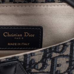 Pre Owned Dior Blue Oblique Canvas and Leather Mini Saddle Bag