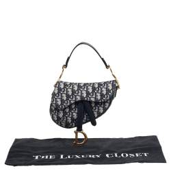Pre Owned Dior Blue Oblique Canvas and Leather Mini Saddle Bag