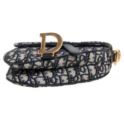 Pre Owned Dior Blue Oblique Canvas and Leather Mini Saddle Bag
