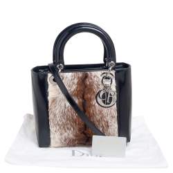 Pre Owned Dior Tricolor Patent Leather and Calf Hair Lady Dior Tote