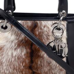 Pre Owned Dior Tricolor Patent Leather and Calf Hair Lady Dior Tote