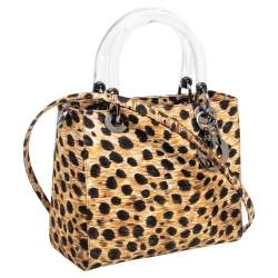 مملوكة مسبقًا Dior Brown/Beige Animal Print Fabric Medium Lady Dior Tote