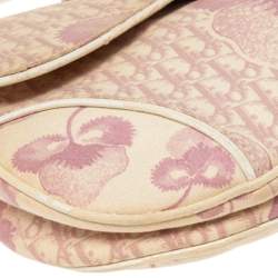 Pre Owned Dior Beige/Pink Floral Oblique Canvas Saddle Bag